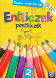 Entliczek, pentliczek. Kolorowanka trzylatka cz. 2. Autor: Deskur Andrzej Maria, Pietrzak Marta. Dadada.pl Okładka książki Entliczek, pentliczek. Kolorowanka trzylatka cz. 2