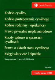 Opakowanie Kodeks cywilny Kodeks postępowania cywilnego Kodeks rodzinny i opiekuńczy Prawo prywatne międzynarodowe Koszty sądowe w sprawach cywilnych Prawo o aktach stanu cywilnego Księgi wieczyste i hipoteka