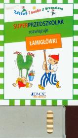 Superprzedszkolak rozwiązuje łamigłówki z kredkami. Autor: praca zbiorowa. Dadada.pl Okładka książki Superprzedszkolak rozwiązuje łamigłówki z kredkami