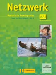 Netzwerk A2.1 Kurs- und Arbeitsbuch Teil 1 z płytą CD i DVD. Autor: Dengler Stefanie, Rusch Paul, Schmitz Helen, Sieber Tanja. Dadada.pl Okładka książki Netzwerk A2.1 Kurs- und Arbeitsbuch Teil 1 z płytą CD i DVD