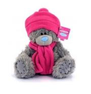 Opakowanie Miś 22 cm  w różowej czapce i szaliku