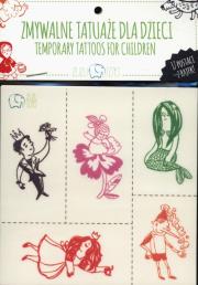 Zmywalne tatuaże dla dzieci - Postaci z bajek. Autor: Cieślak Ola. Dadada.pl Okładka książki Zmywalne tatuaże dla dzieci - Postaci z bajek