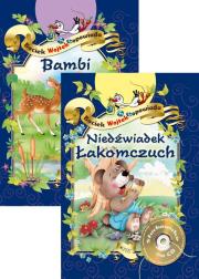 Pakiet. Bociek Wojtek opowiada. Bambi + Niedźwiadek łakomczuch. Autor: praca zbiorowa. Dadada.pl Okładka książki Pakiet. Bociek Wojtek opowiada. Bambi + Niedźwiadek łakomczuch