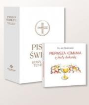 Okładka książki Pismo Święte ST i NT wielkie białe + I  Komunia...