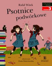 Czytam sobie - Psotnice podwórkowe. Autor: Rafał Witek. Dadada.pl Okładka książki Czytam sobie - Psotnice podwórkowe