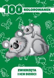 Okładka książki 100 kolorowanek zwierzęta i ich dzieci