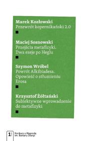 Cztery eseje metafizyczne. Autor: Kozłowski Marek W., Sosnowski Maciej, Wróbel Szymon, Żółtański Krzysztof. Dadada.pl Okładka książki Cztery eseje metafizyczne
