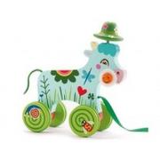 Opakowanie Drewniana zabawka do ciągnięcia Krowa