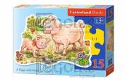 Okładka książki Puzzle konturowe 15 - Świnka z mamą CASTOR