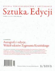 Opakowanie Sztuka Edycji 2(3)/2012 Autografy i edycje. Wokół tekstów Zygmunta Krasińskiego