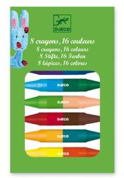 Zestaw 8 kredek świecowych dwustronnych. Wydawca: Djeco. Dadada.pl Opakowanie Zestaw 8 kredek świecowych dwustronnych