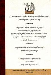 O początkach Katedry Umiejętności Politycznych Uniwersytetu Jagiellońskiego. Autor: Malec Dorota, Jerzy Malec (red.). Dadada.pl Okładka książki O początkach Katedry Umiejętności Politycznych Uniwersytetu Jagiellońskiego