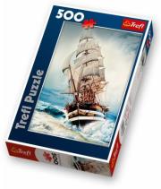 Okładka książki Puzzle 500 Żaglowiec na wzburzonym morzu TREFL