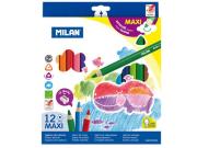 Kredki maxi trójkątne 12 kolorów MILAN. Wydawca: MILAN. Dadada.pl Opakowanie Kredki maxi trójkątne 12 kolorów MILAN