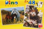 Opakowanie Puzzle 2x48 Konie + Kotek DINO