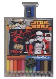 Opakowanie Kredki Bambino w oprawie drewnianej 12 kolorów + temperówka Star Wars