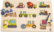 Puzzle Pojazdy budowlane. Autor: HAPE. Dadada.pl Okładka książki Puzzle Pojazdy budowlane