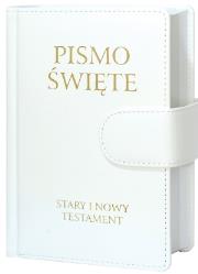 Okładka książki Pismo Święte ST i NT małe białe z zapięciem