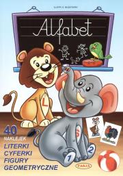 Alfabet. 40 naklejek PASJA. Autor: E.BŁĘDOWSKI. Dadada.pl Okładka książki Alfabet. 40 naklejek PASJA
