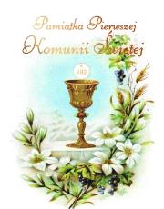 Okładka książki Pamiątka I Komunii Świętej kielich i kwiaty
