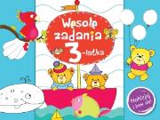 Wesołe zadania 3-latka. Naklejaj i baw się!. Autor: Joanna Myjak (ilustr.). Dadada.pl Okładka książki Wesołe zadania 3-latka. Naklejaj i baw się!