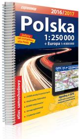 Polska Atlas samochodowy 1:250 000 2016/2017. Autor: praca zbiorowa. Dadada.pl Okładka książki Polska Atlas samochodowy 1:250 000 2016/2017