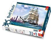 Okładka książki Puzzle 500 Żaglowiec na tle Chicago TREFL