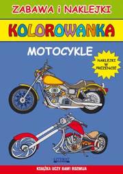 Kolorowanka. Motocykle. Zabawa i naklejki. Autor: Tonder Krzysztof. Dadada.pl Okładka książki Kolorowanka. Motocykle. Zabawa i naklejki