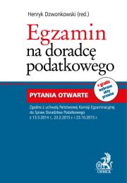 Egzamin na doradcę podatkowego Pytania otwarte. Autor: Duda Mikołaj, Gorąca Jolanta, Marusik Jakub. Dadada.pl Okładka książki Egzamin na doradcę podatkowego Pytania otwarte