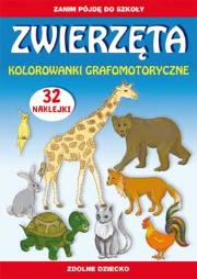 Zwierzęta. Kolorowanki grafomotoryczne + naklejki. Autor: Tina Zakierska. Dadada.pl Okładka książki Zwierzęta. Kolorowanki grafomotoryczne + naklejki