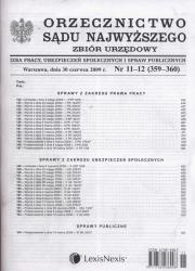 Opakowanie Orzecznictwo Sądu Najwyższego Izba Pracy, Ubezpieczeń Społecznych i Spraw Publicznych Zbiór Urzędowy 11-12/2009