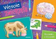 Wesołe zwierzęta. Malowanka z naklejkami. Autor: Opracowanie zbiorowe. Dadada.pl Okładka książki Wesołe zwierzęta. Malowanka z naklejkami
