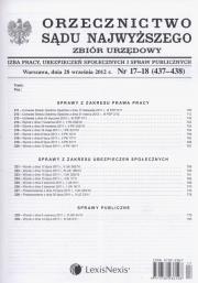 Opakowanie Orzecznictwo Sądu Najwyższego. Izba Pracy, Ubezpieczeń Społecznych i Spraw Publicznych 17-18/2012