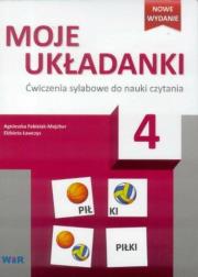 Moje układanki 4 Ćwicz. sylabowe w.2016. Autor: Agnieszka Fabisiak-Majcher, Elżbieta Ławczys. Dadada.pl Okładka książki Moje układanki 4 Ćwicz. sylabowe w.2016