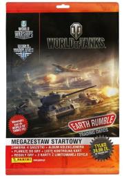 Opakowanie World of Tanks Earth Rumble Megazestaw startowy (zawierający album kolekcjonera wraz z folderem opisującym reguły gry oraz planszą do gry, 4 saszetki z kartami, 2 karty z limitowanej edycji, ulotkę z kodem do World of Tanks PC)
