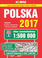 Atlas samochodowy Polski 2017 kompas 1:500 000 . Autor: Opracowanie zbiorowe. Dadada.pl Okładka książki Atlas samochodowy Polski 2017 kompas 1:500 000