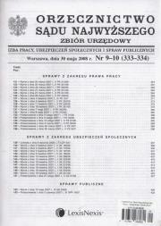 Opakowanie Orzecznictwo Sądu Najwyższego. Izba Pracy, Ubezpieczeń Społecznych i Spraw Publicznych 9-10/2008