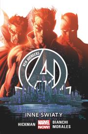 New Avengers T.3 Inne światy. Autor: Jonathan Hickman, Simone Bianchi, Rags Morales. Dadada.pl Okładka książki New Avengers T.3 Inne światy