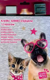 Kredki Jumbo ołówkowe Studio Pets trójkątne 12 kolorów. Wydawca: Paso. Dadada.pl Opakowanie Kredki Jumbo ołówkowe Studio Pets trójkątne 12 kolorów