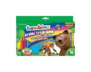 Kredki trójkątne Bambino w oprawie drewnianej 18 kolorów + temperówka. Wydawca: St. Majewski. Dadada.pl Opakowanie Kredki trójkątne Bambino w oprawie drewnianej 18 kolorów + temperówka