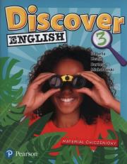 Discover English 3 Materiał ćwiczeniowy. Autor: Hearn Izabella, Bartosz Michałowski. Dadada.pl Okładka książki Discover English 3 Materiał ćwiczeniowy