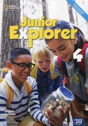Junior Explorer 4 ćw. NE. Autor: Clarke Sue, Mrozik-Jadacka Marta, Wosińska Dorota. Dadada.pl Okładka książki Junior Explorer 4 ćw. NE