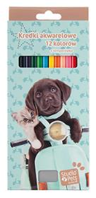 Kredki akwarelowe Studio Pets 12 kolorów. Wydawca: Paso. Dadada.pl Opakowanie Kredki akwarelowe Studio Pets 12 kolorów