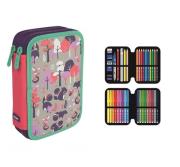 Opakowanie Piórnik MILAN 2-poziomowy z wyposażeniem PULU LAND róż wzorki