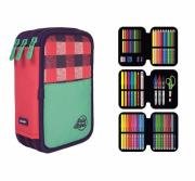 Opakowanie Piórnik MILAN 3-poziomowy z wyposażeniem PULU LAND róż kratka