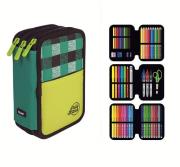 Opakowanie Piórnik MILAN 3-poziomowy z wyposażeniem PULU LAND zielony kratka