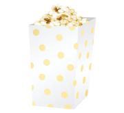 Opakowanie Pudełko na popcorn 'Złote groszki', 9cm x 9cm x 15cm, białe, 4 sztuki