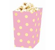 Opakowanie Pudełko na popcorn 'Złote groszki',  9cm x 9cm x 15cm, różowe, 4 sztuki