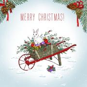 Opakowanie Karnet Swarovski kwadrat Święta Taczka z królikiem Napis