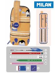 Opakowanie Multipiórnik MILAN owalny z 4 piórnikami PARTY TIME pingwin pomarańczowy